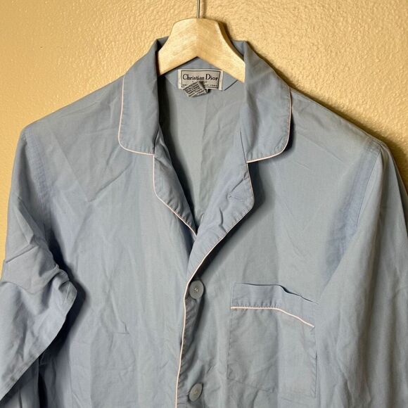 Christian Dior Shirt Mens M Blue Button Up Collared Long Sleeve Pajamas Vtg - Picture 2 of 10